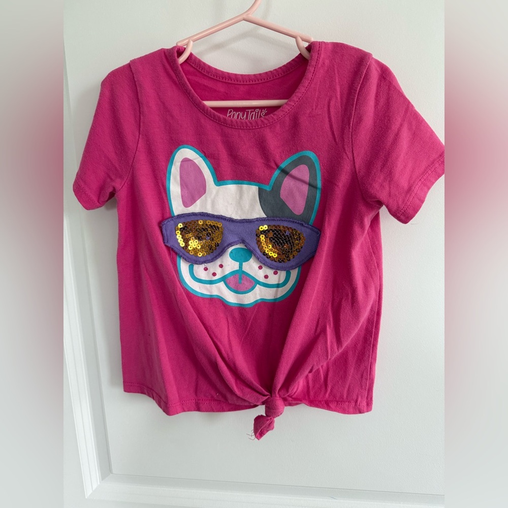 Pink and Purple Short Sleeve Tee with Cartoon Graphic